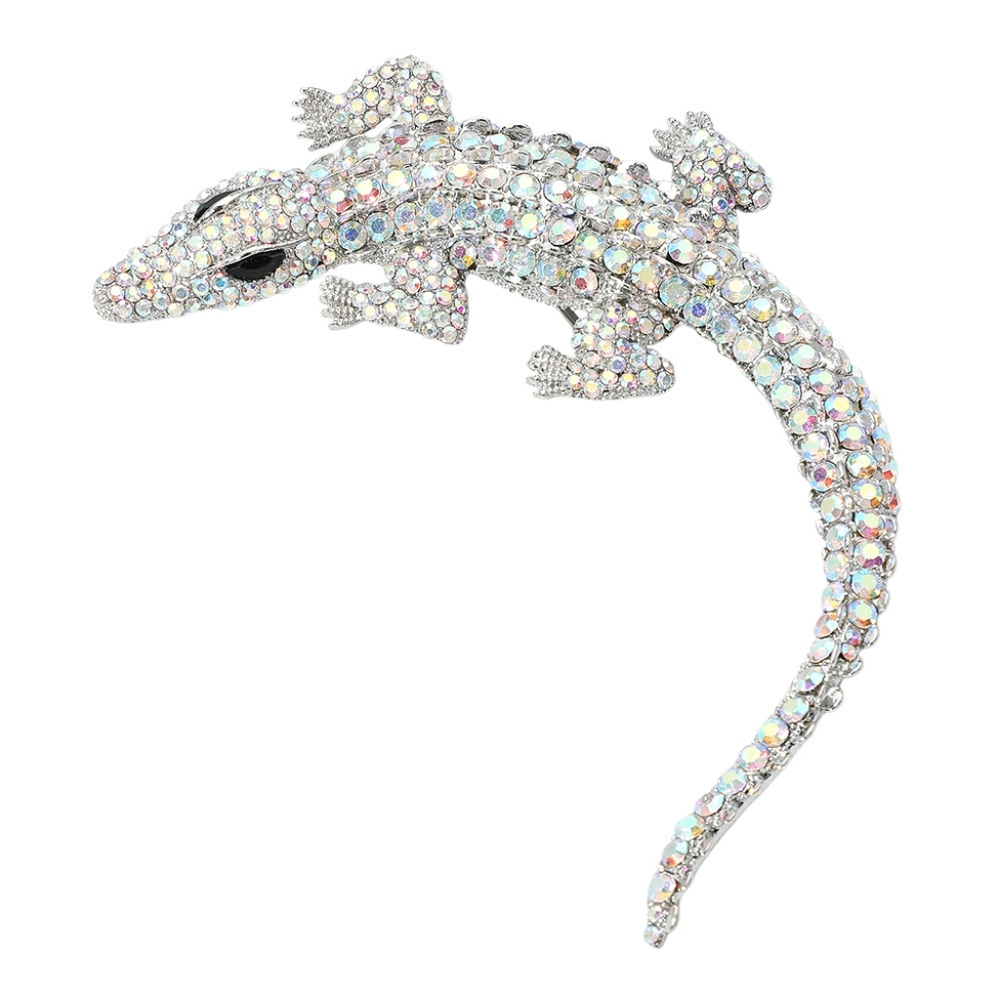 Abalone Crocodile Alligator Pave Crystal Bling 4.4" Brooch Pin Rhinestone Silver